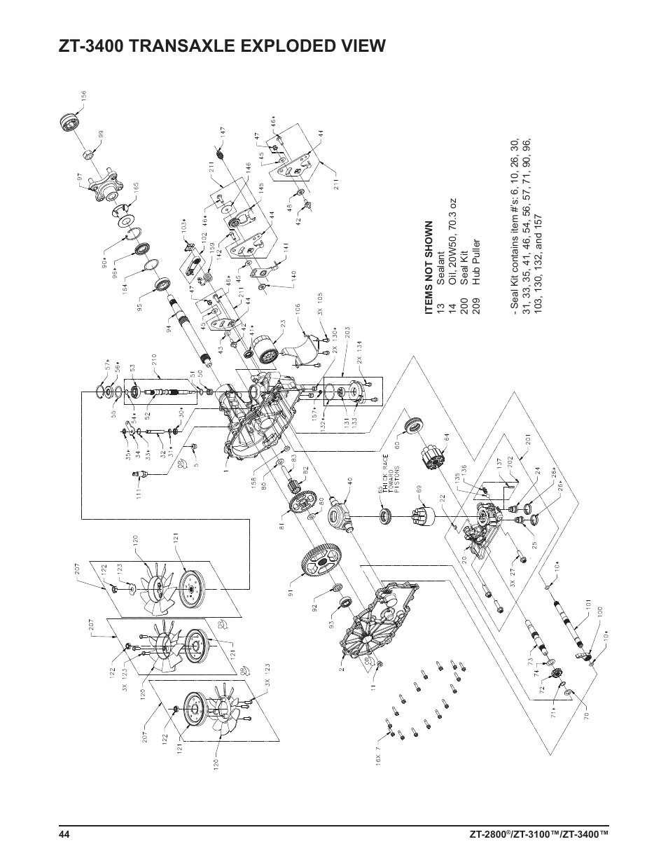 Zt-3400 transaxle exploded view | Cub Cadet ZT-3400 User Manual | Page 46 / 52