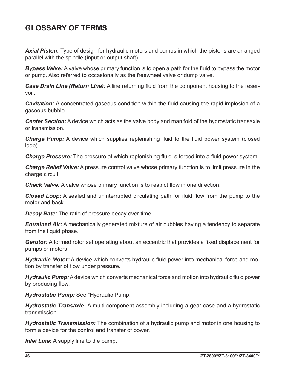 Glossary of terms | Cub Cadet ZT-3400 User Manual | Page 48 / 52