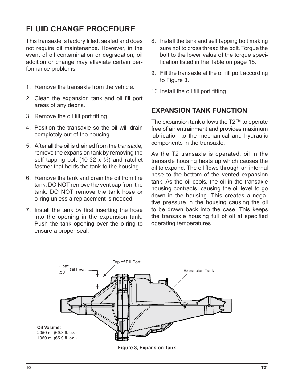 Fluid change procedure, Expansion tank function | Cub Cadet T2-HP User Manual | Page 14 / 48
