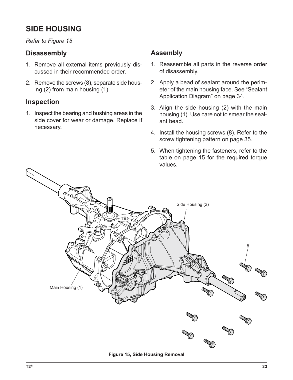 Side housing, Disassembly, Inspection | Assembly | Cub Cadet T2-HP User Manual | Page 27 / 48