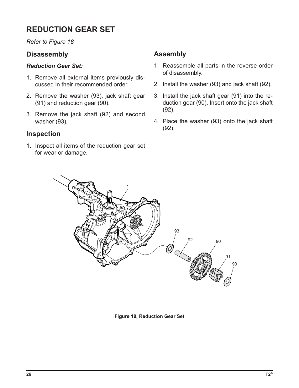 Reduction gear set, Disassembly, Inspection | Assembly | Cub Cadet T2-HP User Manual | Page 30 / 48