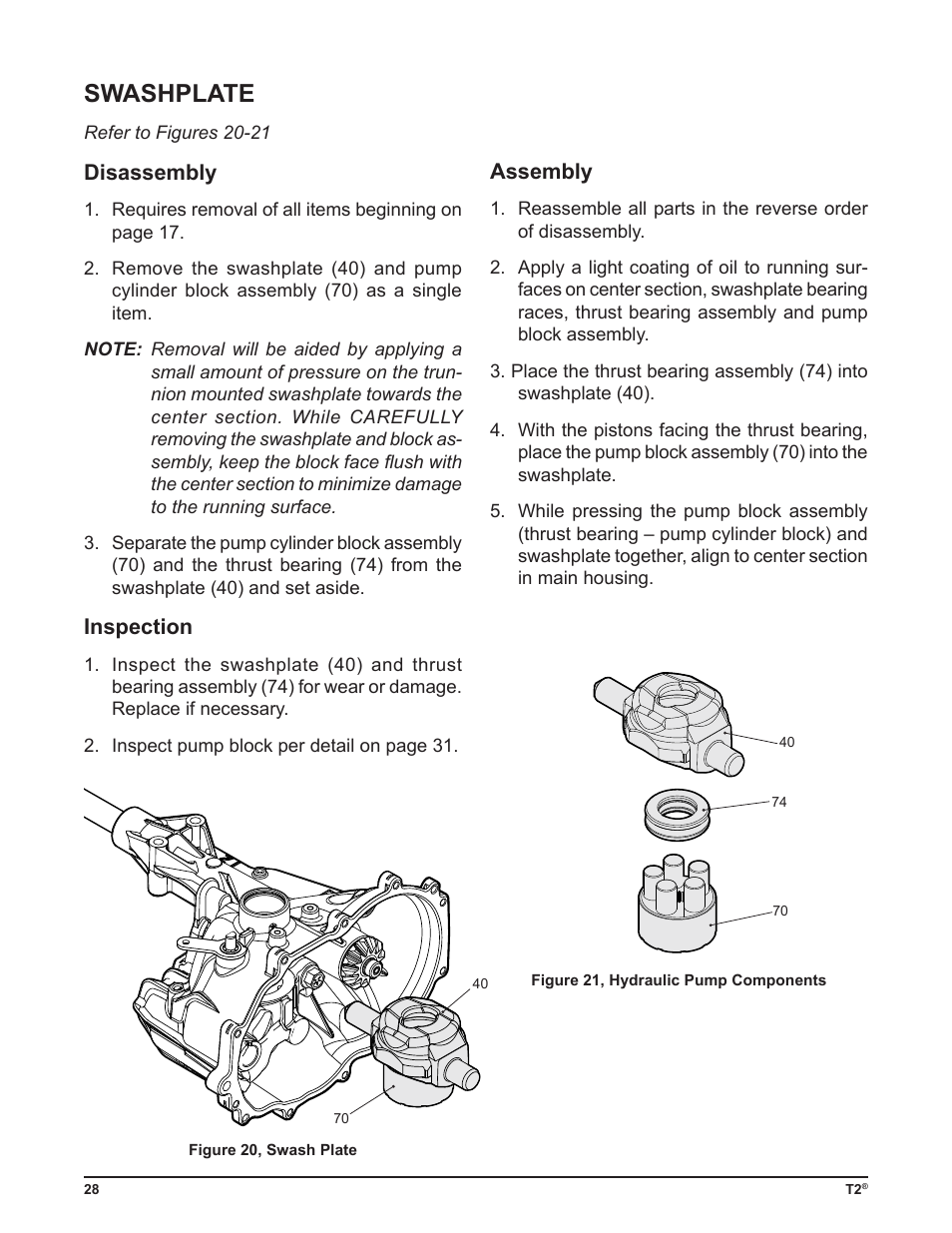 Swashplate, Disassembly, Inspection | Assembly | Cub Cadet T2-HP User Manual | Page 32 / 48