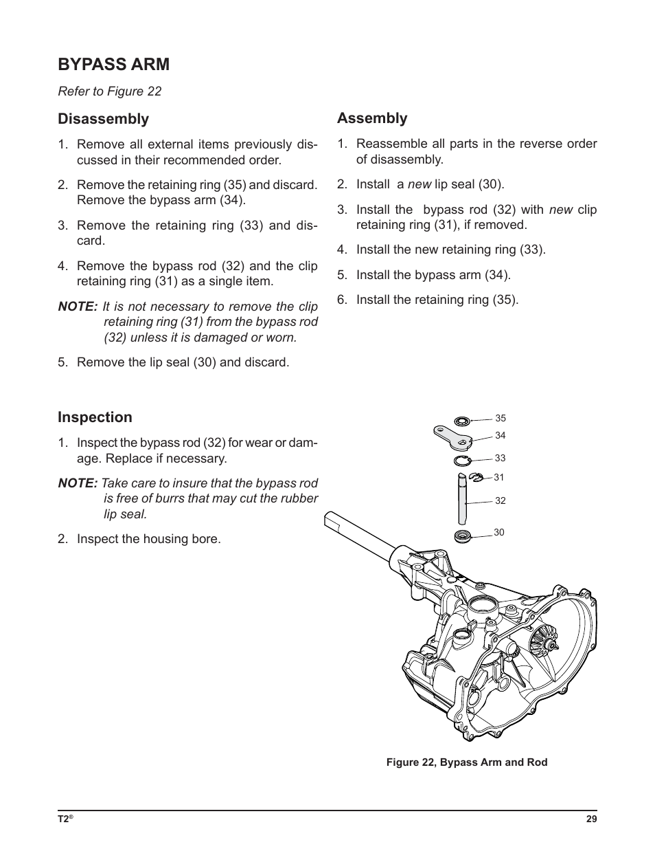 Bypass arm, Disassembly, Inspection | Assembly | Cub Cadet T2-HP User Manual | Page 33 / 48