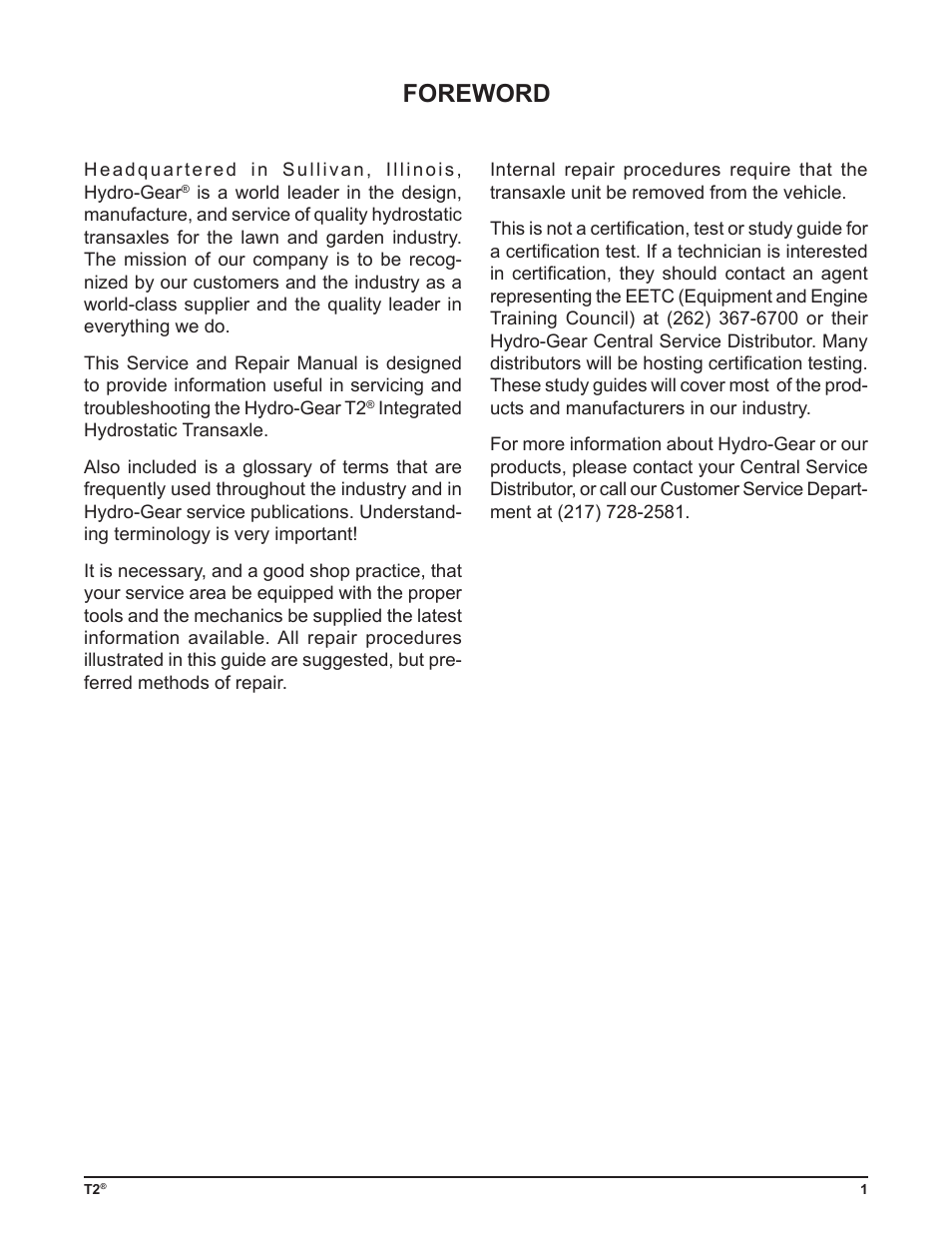 Foreword | Cub Cadet T2-HP User Manual | Page 5 / 48