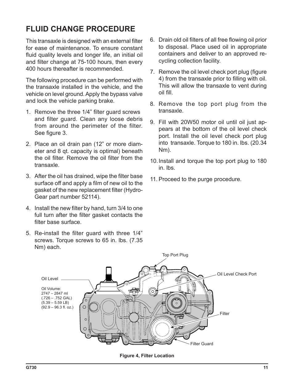 Fluid change procedure | Cub Cadet G730 User Manual | Page 13 / 48