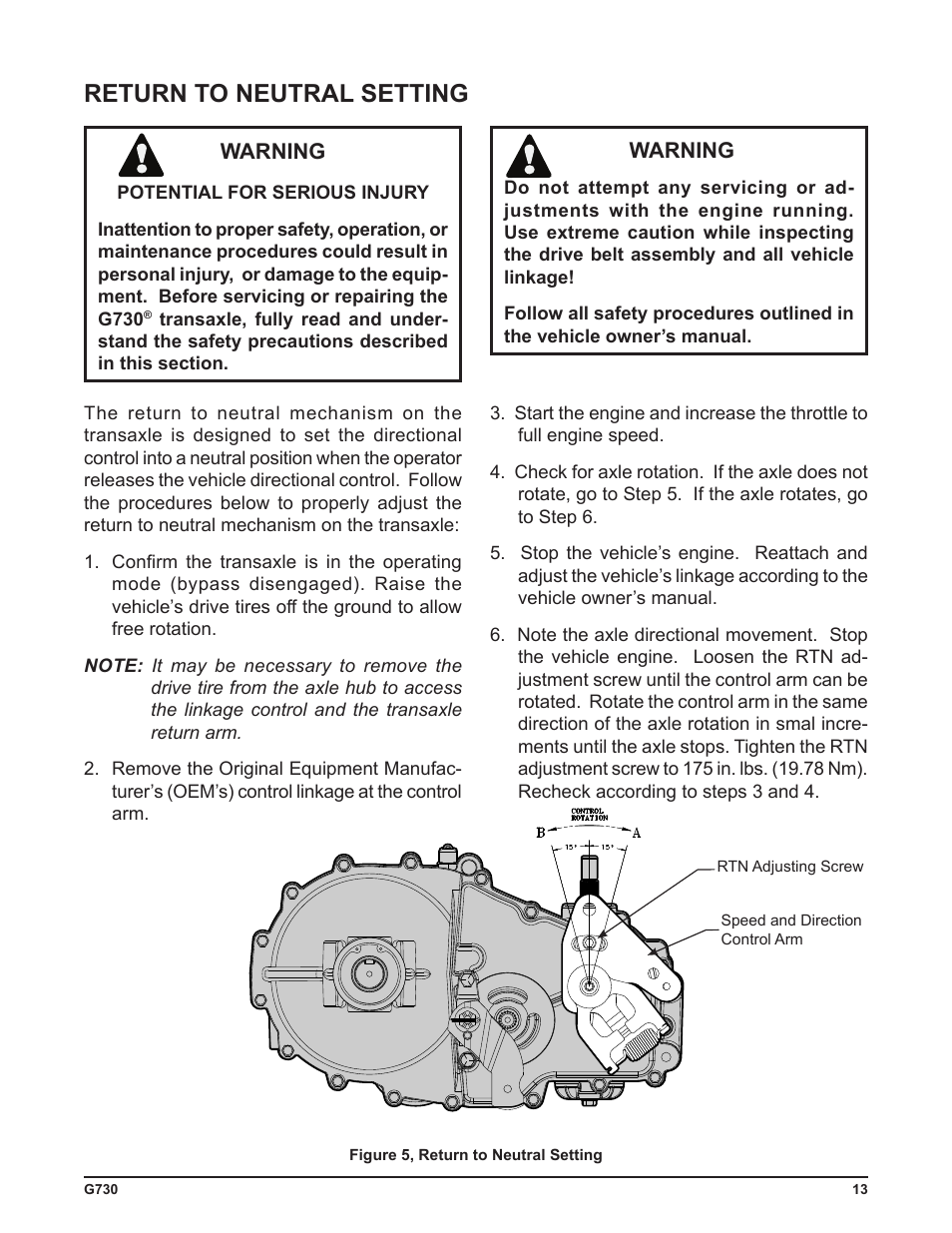 Return to neutral setting | Cub Cadet G730 User Manual | Page 15 / 48