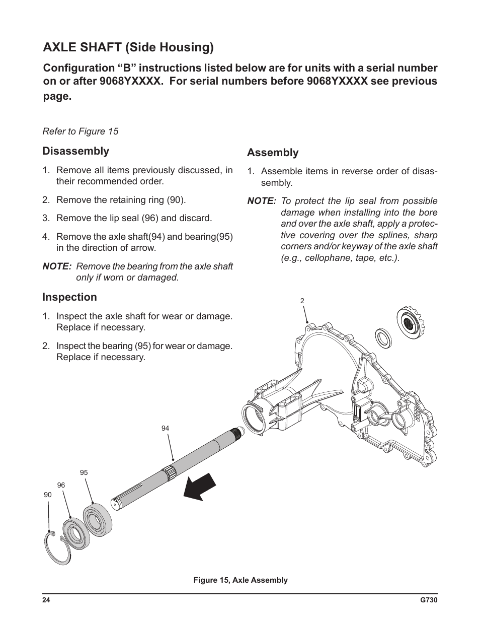 Axle shaft (side housing) | Cub Cadet G730 User Manual | Page 26 / 48