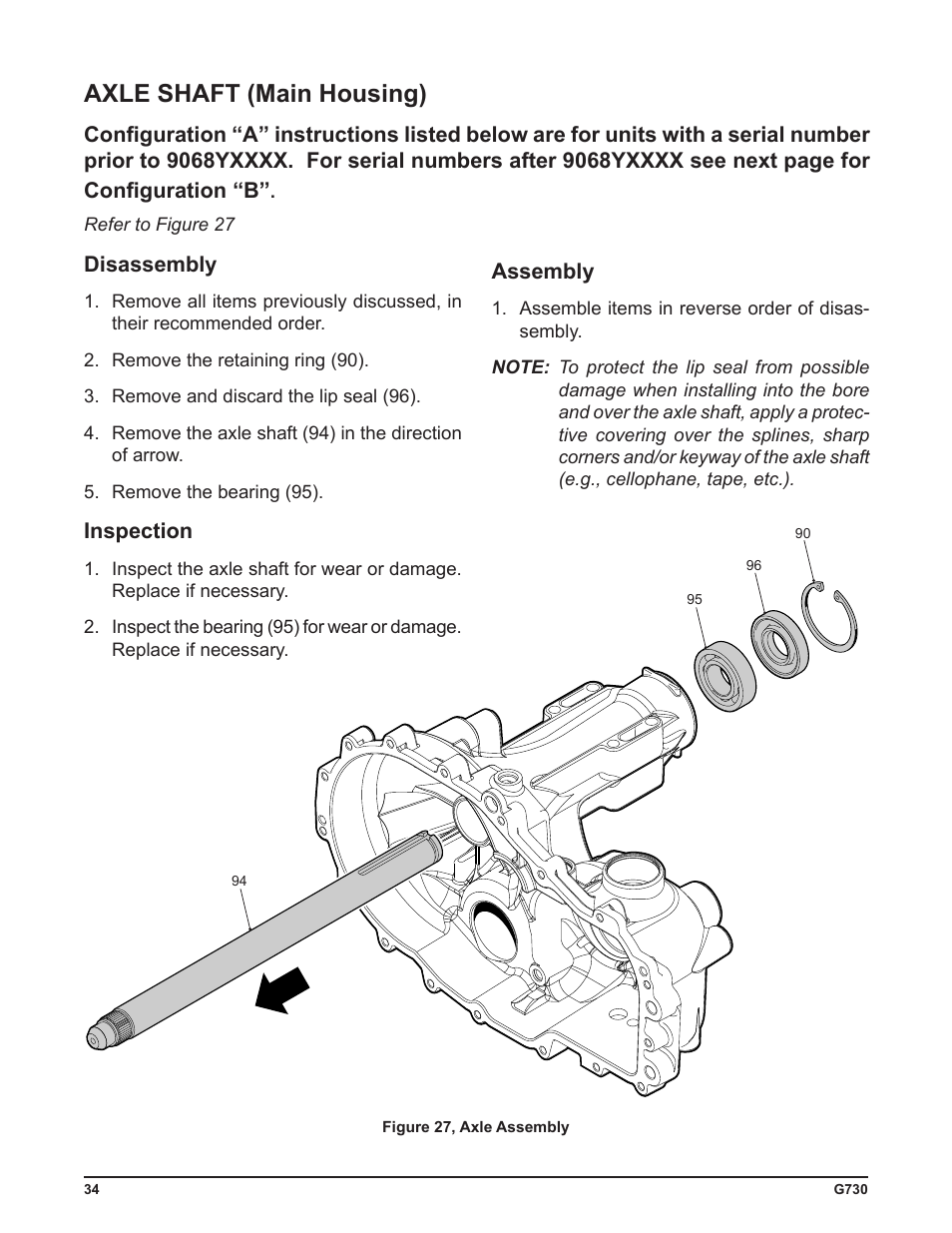 Axle shaft (main housing) | Cub Cadet G730 User Manual | Page 36 / 48