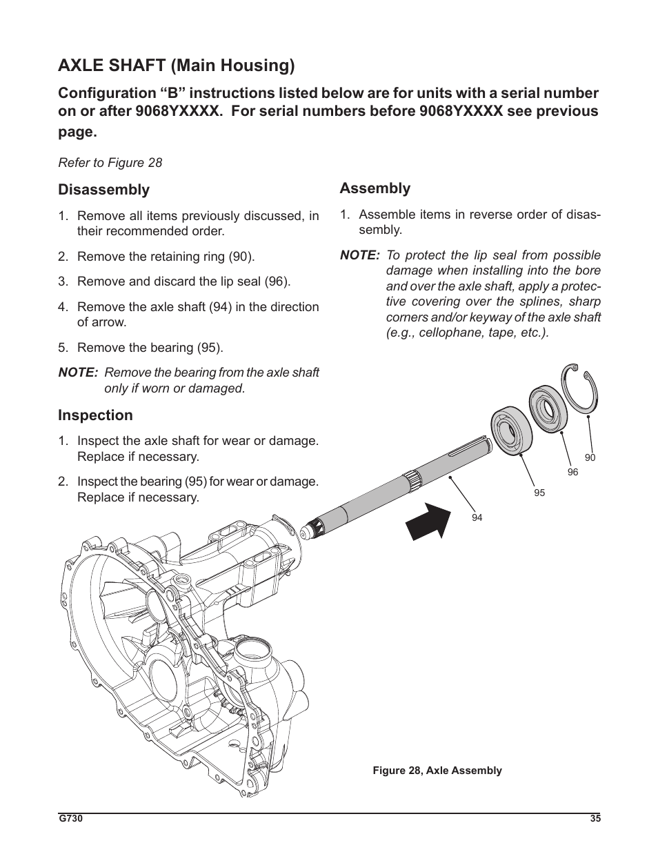Axle shaft (main housing) | Cub Cadet G730 User Manual | Page 37 / 48