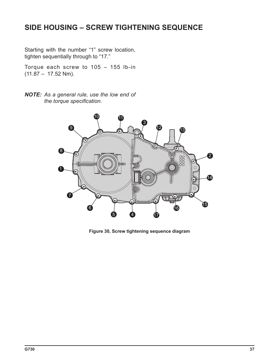 Side housing – screw tightening sequence | Cub Cadet G730 User Manual | Page 39 / 48