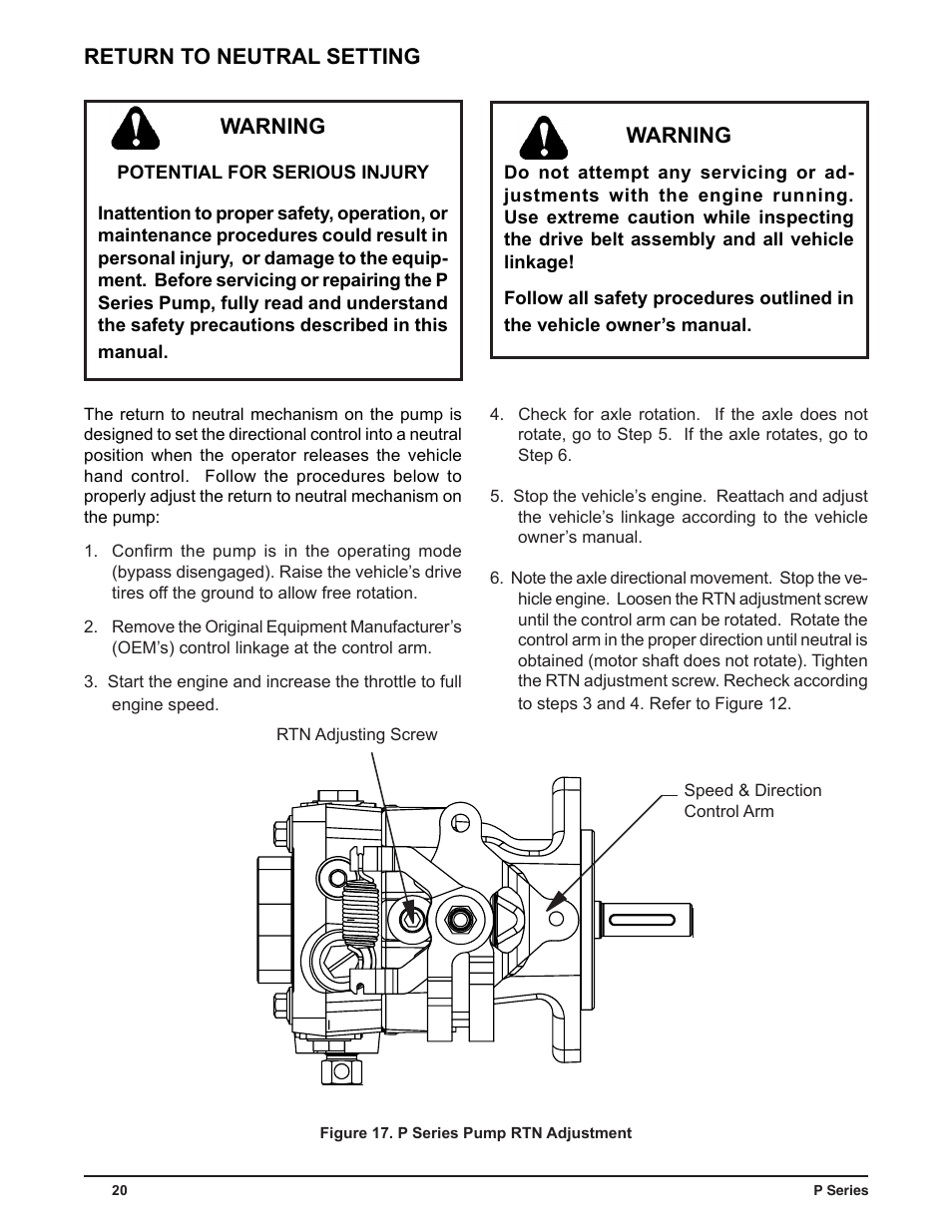 Return to neutral setting warning, Warning | Cub Cadet P Series User Manual | Page 25 / 136
