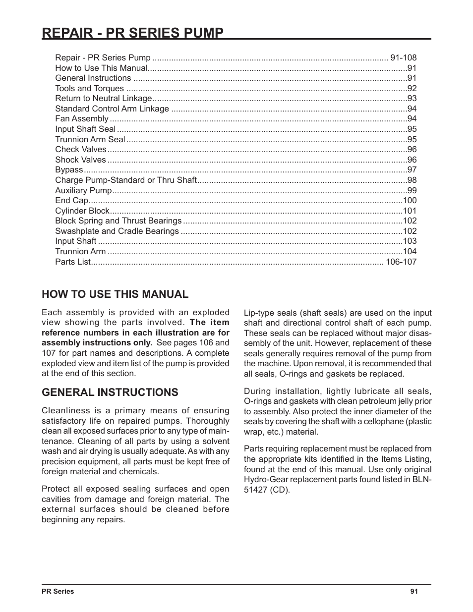 Repair - pr series pump, How to use this manual, General instructions | Cub Cadet P Series User Manual | Page 96 / 136