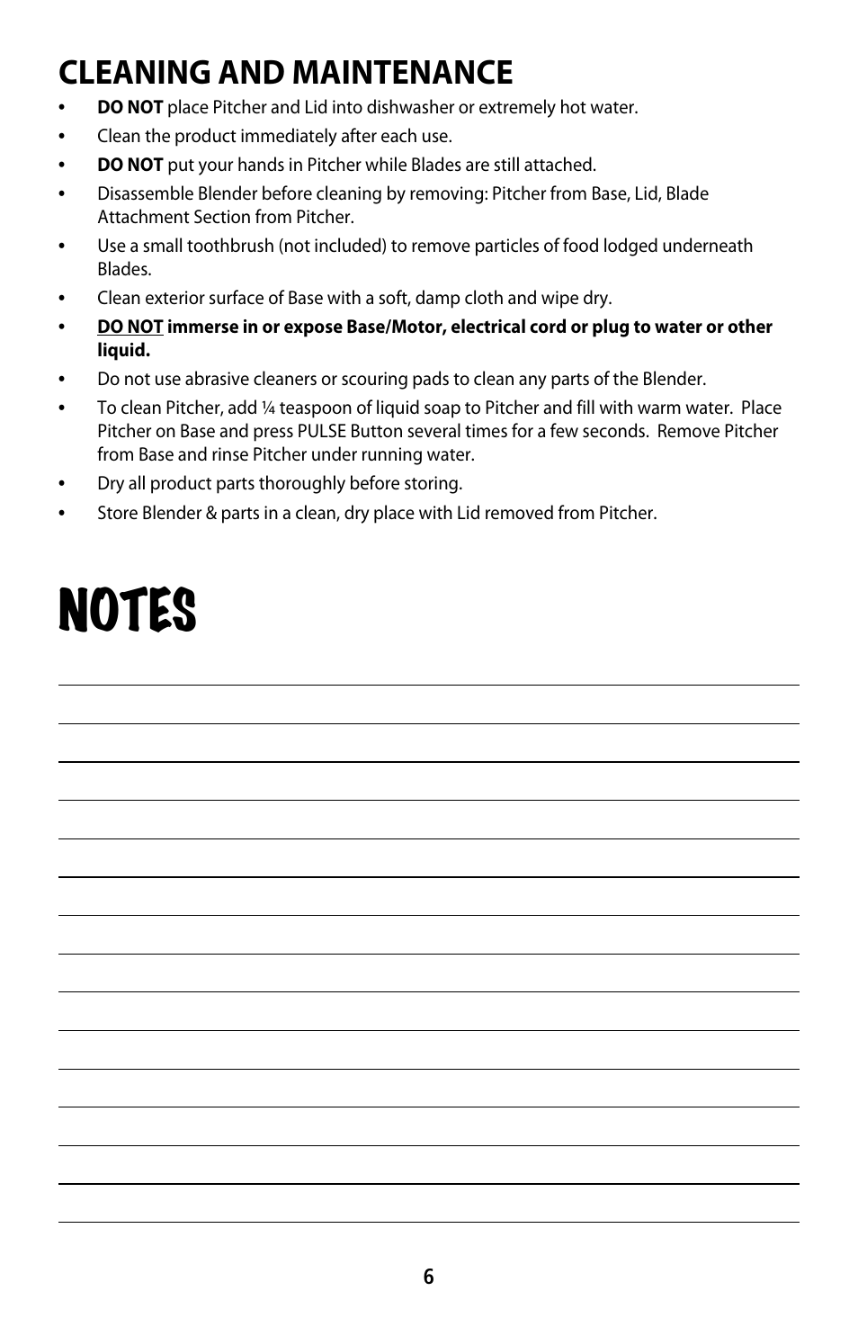 Cleaning and maintenance | CuiZen 10-speed Blender CBL-1048 User Manual | Page 6 / 7