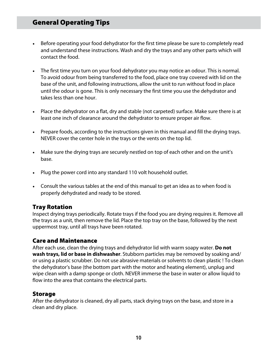 Cfd-2006_userguide_english_final 19, General operating tips | CuiZen Dehydrator CFD-20 User Manual | Page 10 / 26