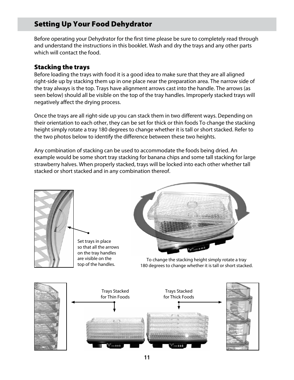 Cfd-2006_userguide_english_final 20, Setting up your food dehydrator, Stacking the trays | CuiZen Dehydrator CFD-20 User Manual | Page 11 / 26