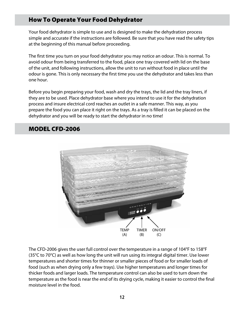 How to operate your food dehydrator, Model cfd-2006 | CuiZen Dehydrator CFD-20 User Manual | Page 12 / 26