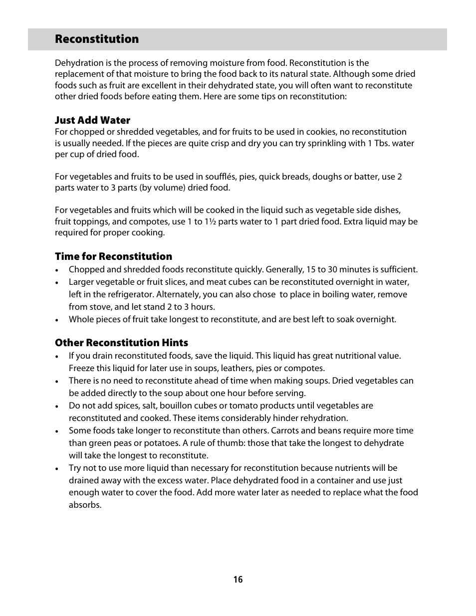 Cfd-2006_userguide_english_final 21, Reconstitution | CuiZen Dehydrator CFD-20 User Manual | Page 16 / 26