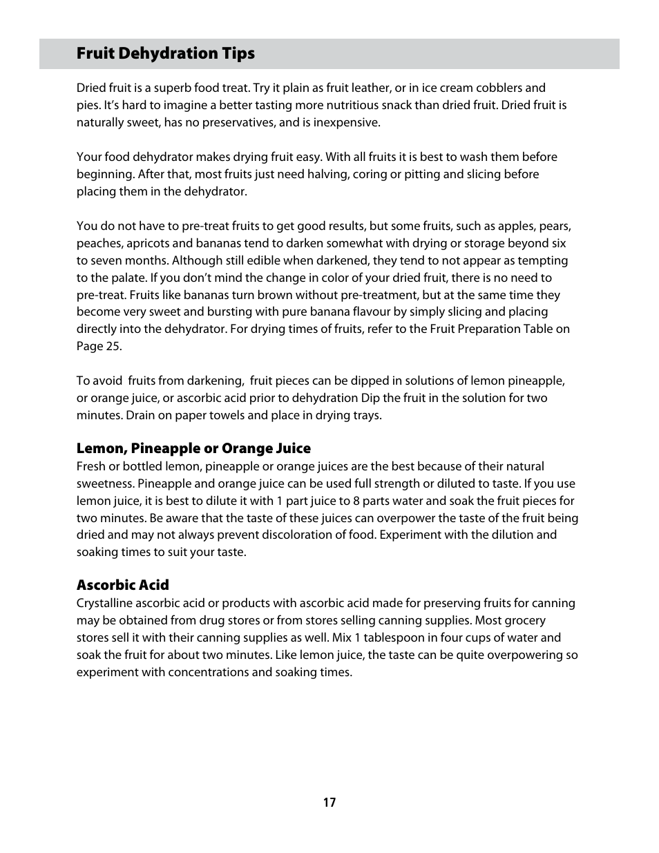 Cfd-2006_userguide_english_final 18, Fruit dehydration tips | CuiZen Dehydrator CFD-20 User Manual | Page 17 / 26