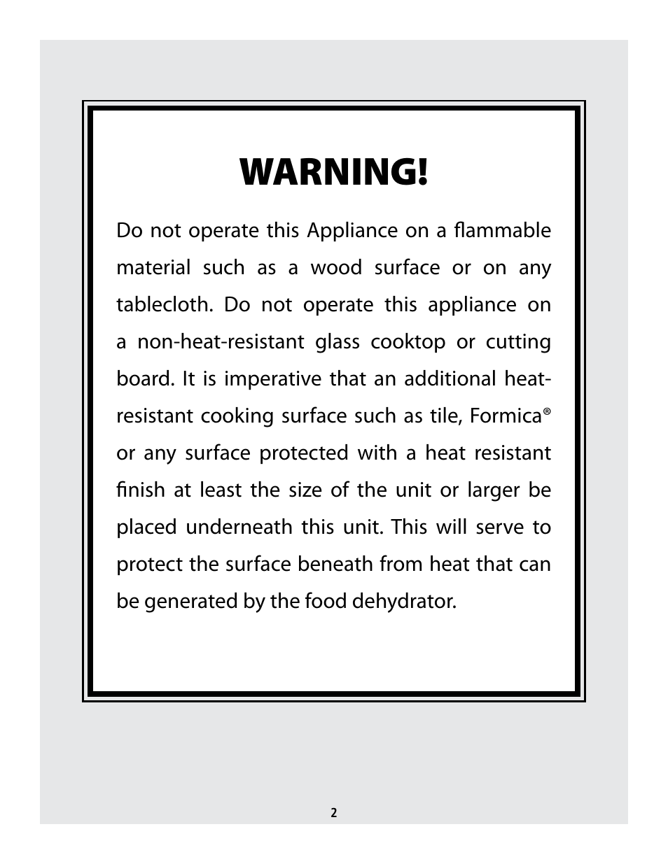 Cfd-2006_userguide_english_final 3, Warning | CuiZen Dehydrator CFD-20 User Manual | Page 2 / 26