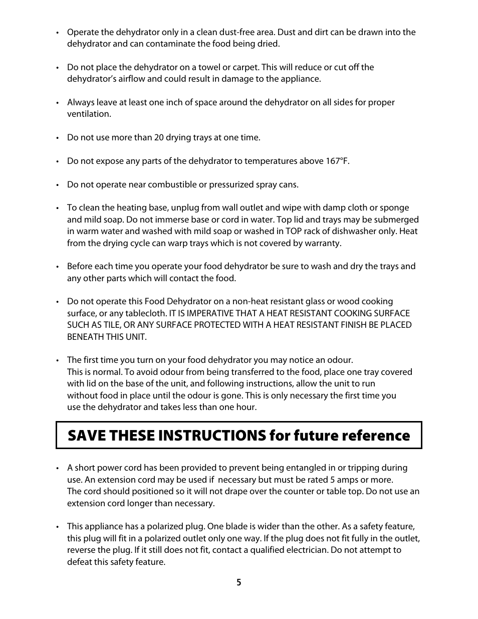 Cfd-2006_userguide_english_final 8, Save these instructions for future reference | CuiZen Dehydrator CFD-20 User Manual | Page 5 / 26
