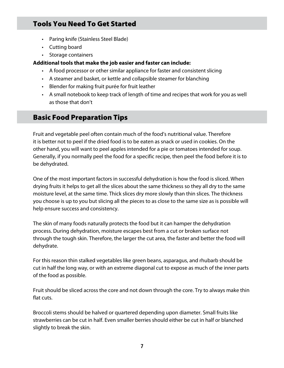 Cfd-2006_userguide_english_final 12, Tools you need to get started, Basic food preparation tips | CuiZen Dehydrator CFD-20 User Manual | Page 7 / 26