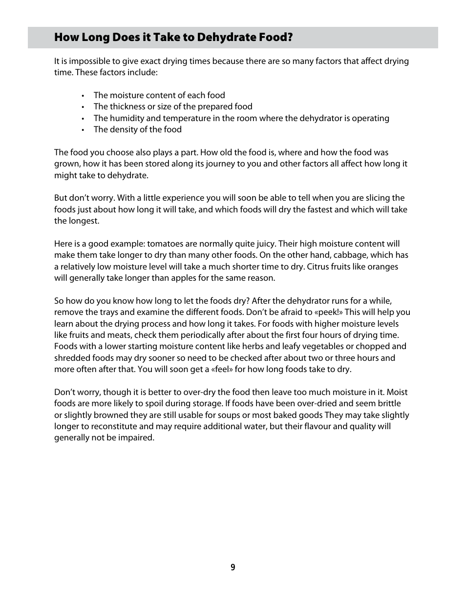 Cfd-2006_userguide_english_final 16, How long does it take to dehydrate food | CuiZen Dehydrator CFD-20 User Manual | Page 9 / 26
