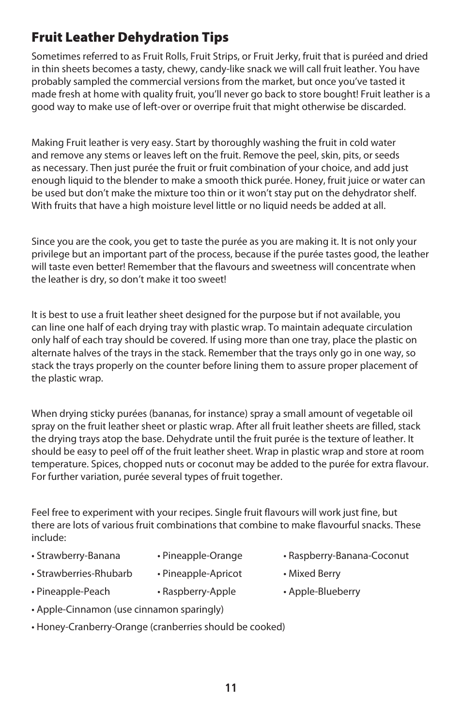 Fruit leather dehydration tips | CuiZen Stainless Steel Dehyadrator CFD-2040CS User Manual | Page 11 / 19