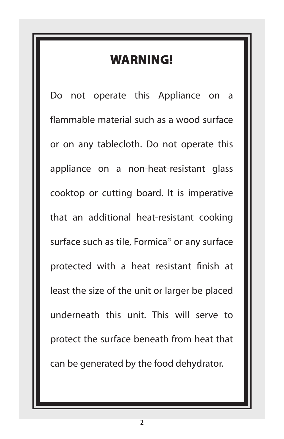 Warning | CuiZen Stainless Steel Dehyadrator CFD-2040CS User Manual | Page 2 / 19
