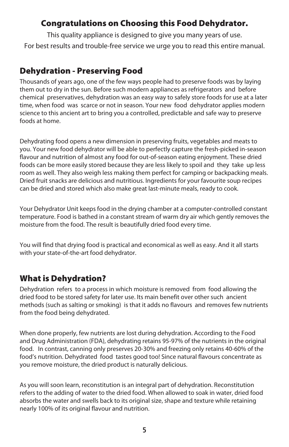 Dehydration - preserving food, What is dehydration | CuiZen Stainless Steel Dehyadrator CFD-2040CS User Manual | Page 5 / 19