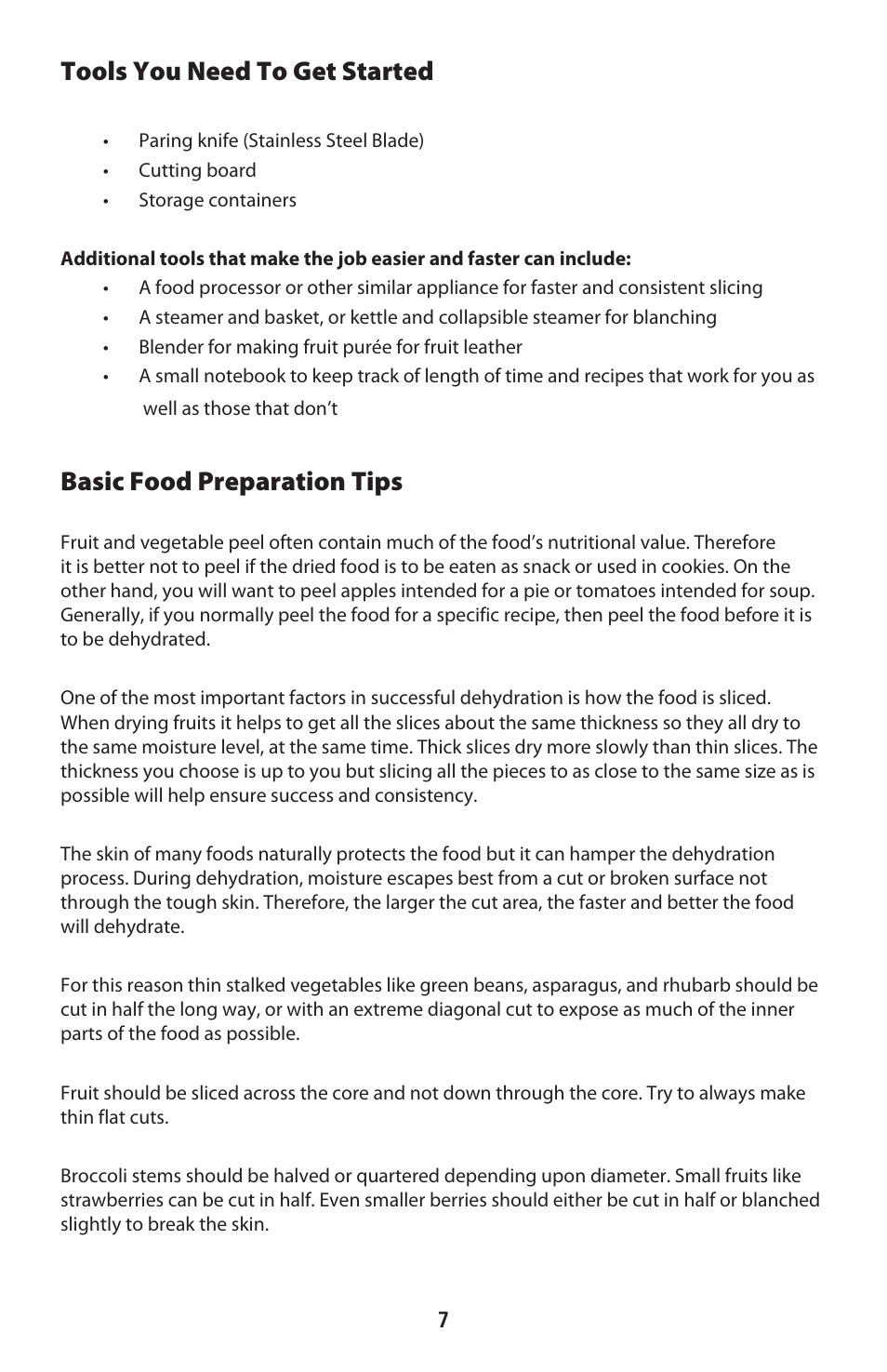 Tools you need to get started, Basic food preparation tips | CuiZen Stainless Steel Dehyadrator CFD-2040CS User Manual | Page 7 / 19