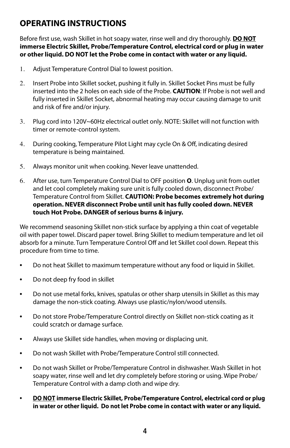 Operating instructions | CuiZen Electric Skillet CES-1215R0 User Manual | Page 4 / 5