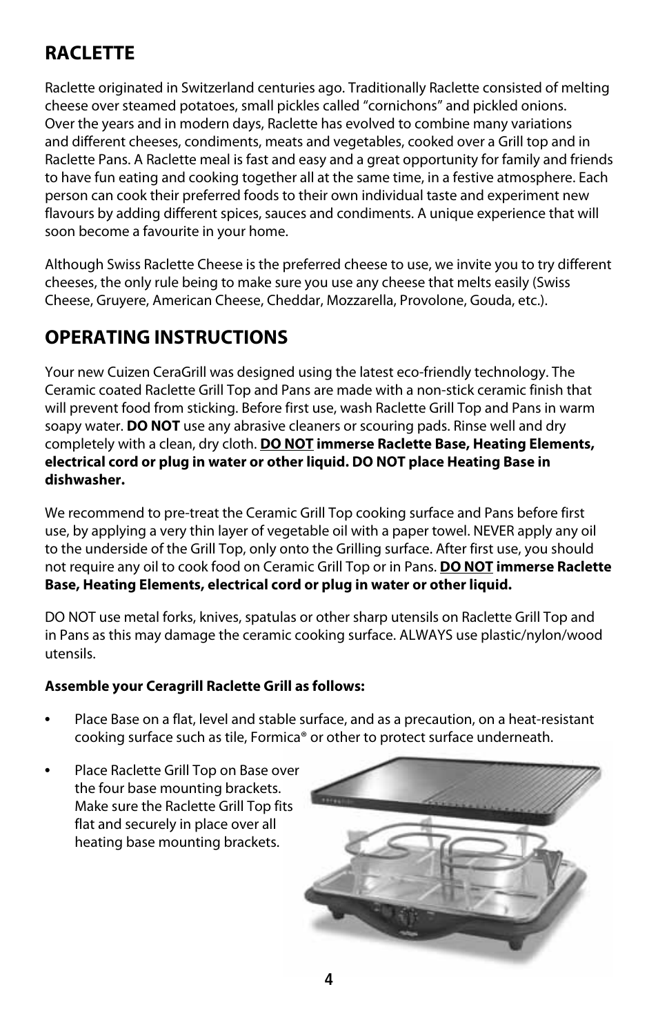 Raclette, Operating instructions | CuiZen Ceragrill Raclette Grill User Manual | Page 4 / 7