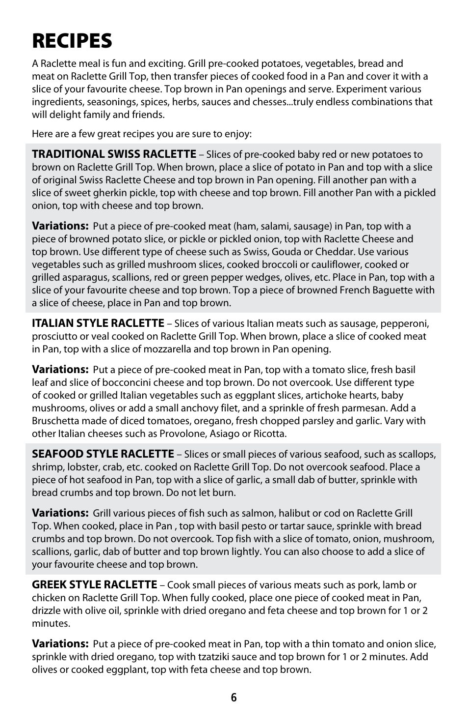 Recipes | CuiZen Ceragrill Raclette Grill User Manual | Page 6 / 7