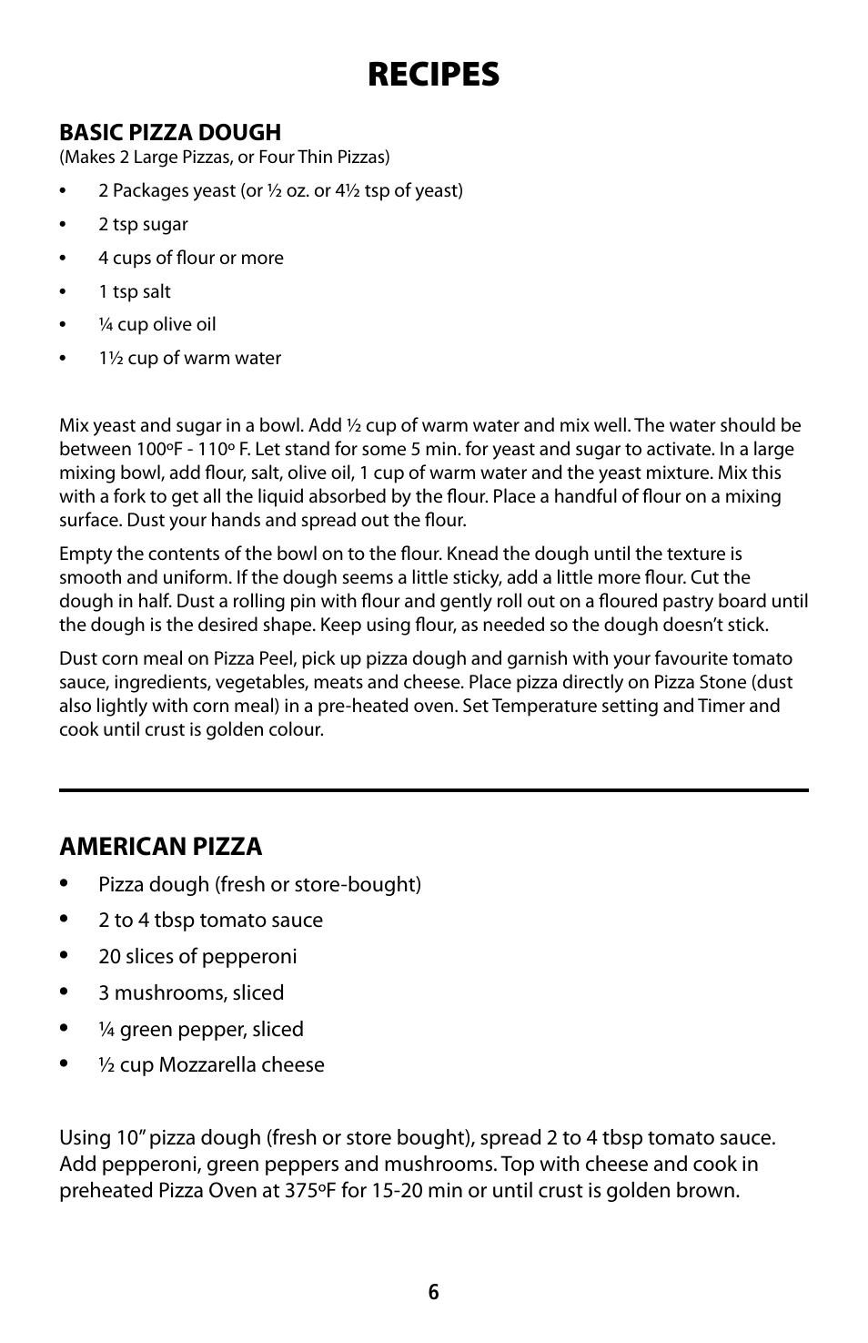 Recipes, American pizza | CuiZen Pizza Oven PIZ-1812 User Manual | Page 6 / 9