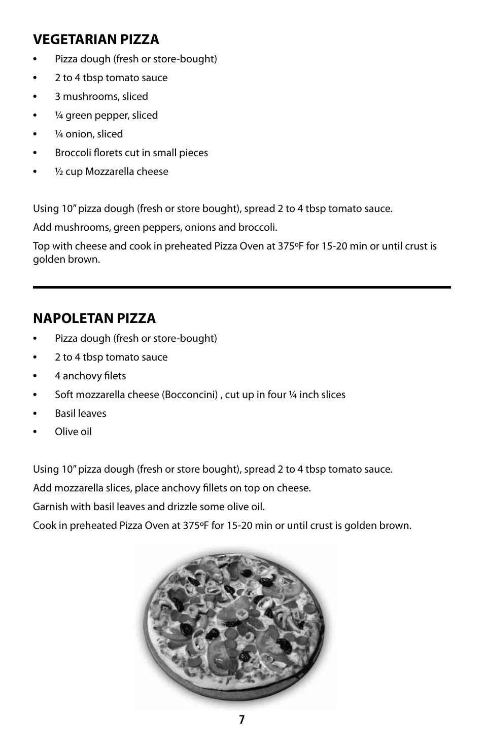 Vegetarian pizza, Napoletan pizza | CuiZen Pizza Oven PIZ-1812 User Manual | Page 7 / 9