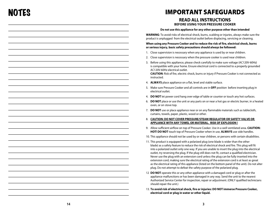 Important safeguards, Read all instructions | CuiZen Ovel Pressure Cooker CPC-380 User Manual | Page 3 / 8