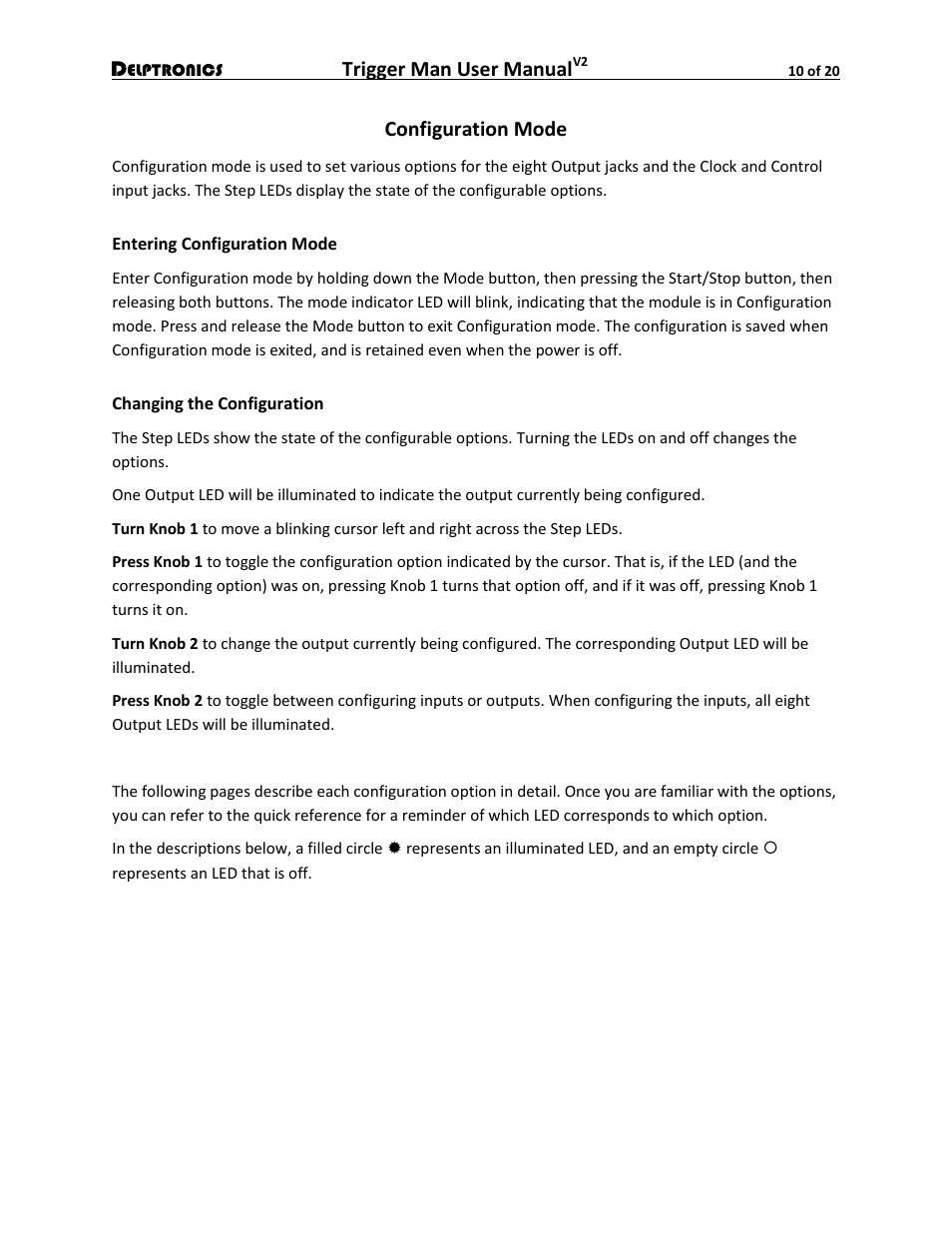 Configuration mode, Entering configuration mode, Changing the configuration | Trigger man user manual | Delptronics Trigger Man User Manual | Page 10 / 20