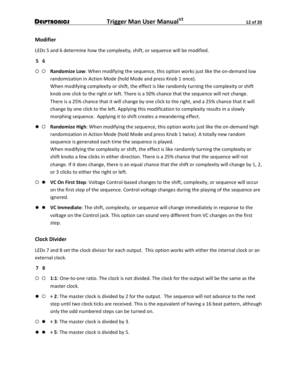 Modifier, Clock divider, Trigger man user manual | Delptronics Trigger Man User Manual | Page 12 / 20