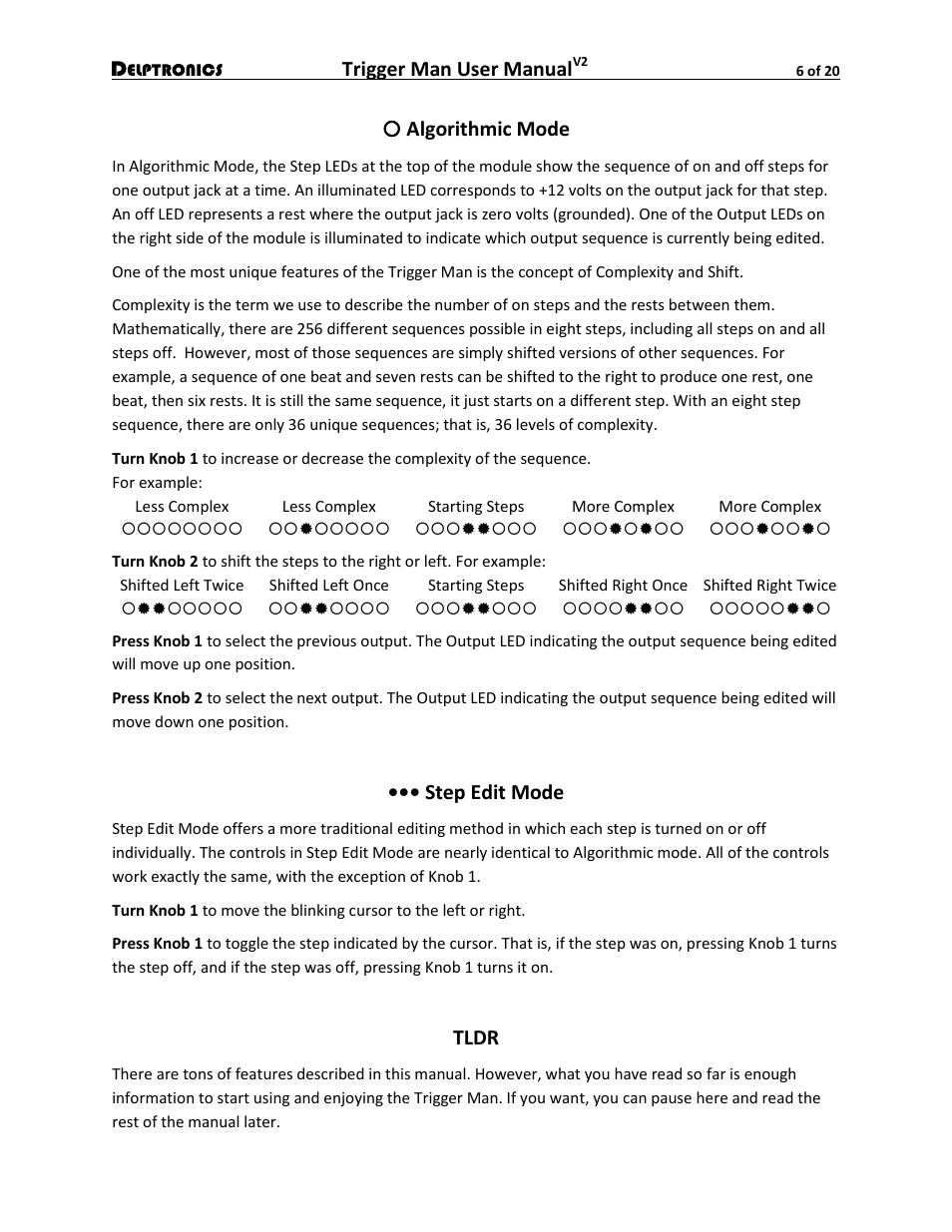 Algorithmic mode, Step edit mode, Tldr | Trigger man user manual | Delptronics Trigger Man User Manual | Page 6 / 20