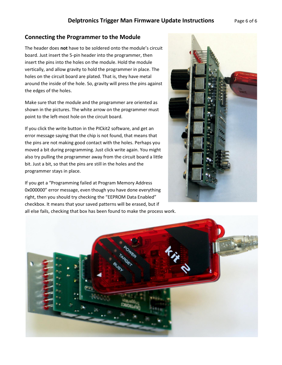 Connecting the programmer to the module | Delptronics Trigger Man User Manual | Page 6 / 6