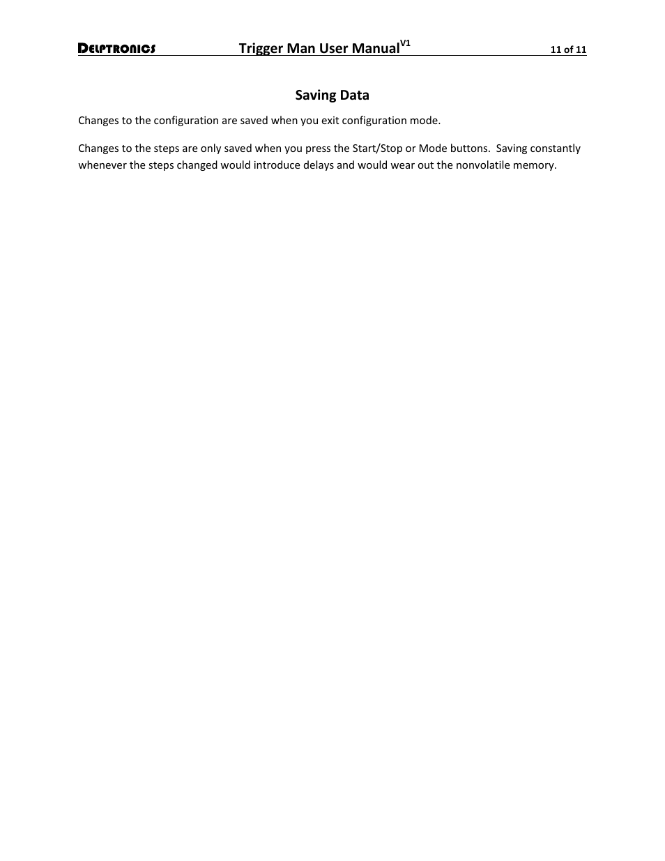 Saving data, Trigger man user manual | Delptronics Trigger Man User Manual | Page 11 / 11