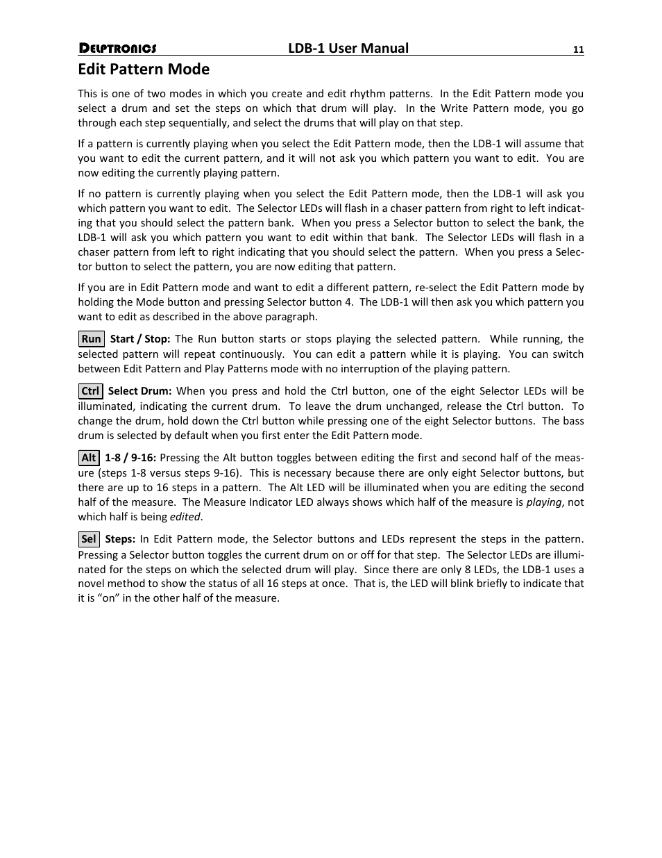 Edit pattern mode | Delptronics LDB-1 Analog Drum Machine User Manual | Page 11 / 24