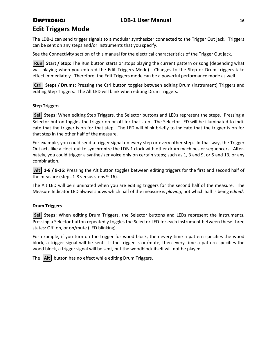 Edit triggers mode, Ldb-1 user manual | Delptronics LDB-1 Analog Drum Machine User Manual | Page 16 / 24