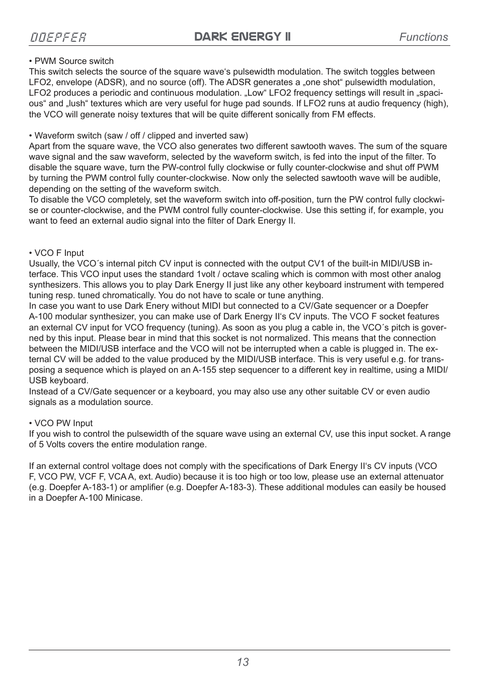Dark energy ii doepfer, Functions | Doepfer Dark Energy II User Manual | Page 13 / 32