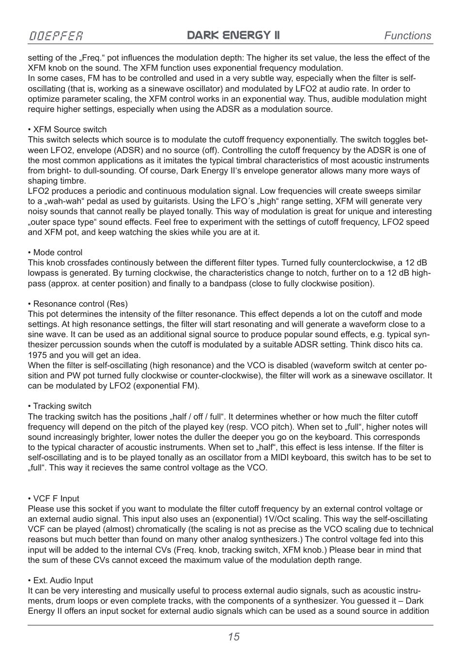 Dark energy ii doepfer, Functions | Doepfer Dark Energy II User Manual | Page 15 / 32