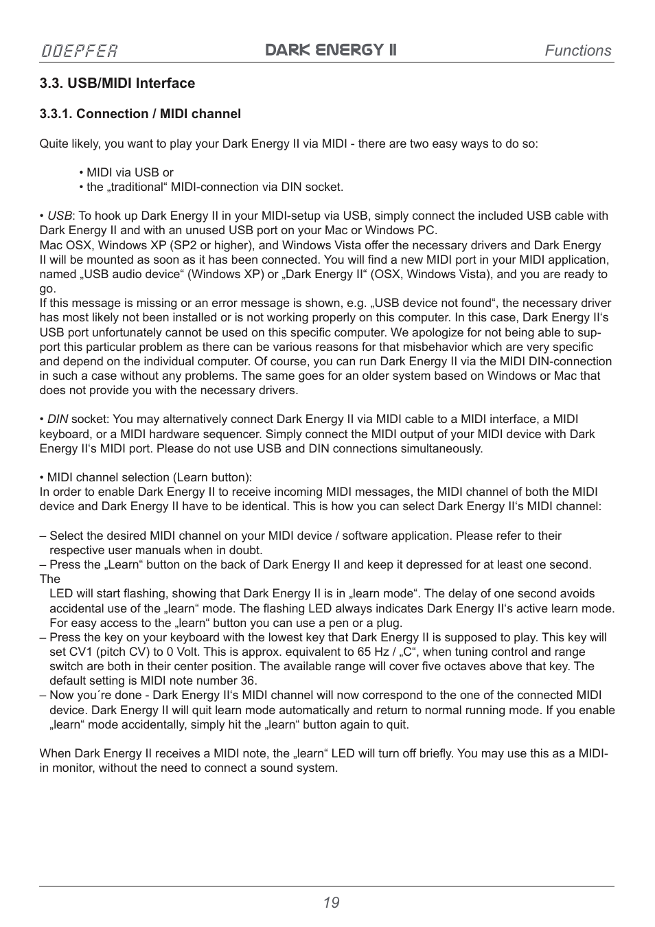 Dark energy ii doepfer, Functions | Doepfer Dark Energy II User Manual | Page 19 / 32