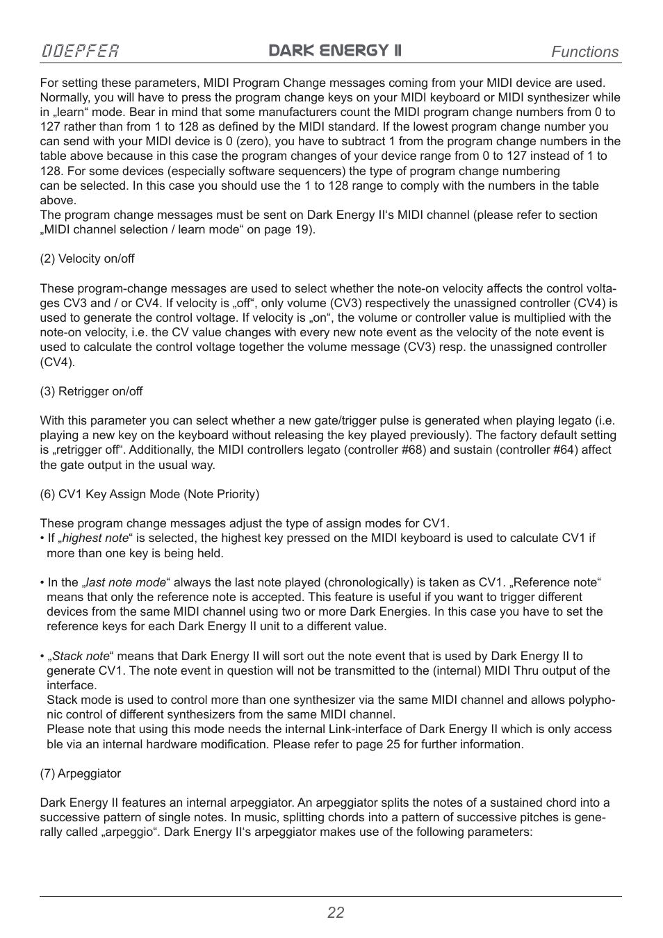 Dark energy ii doepfer, Functions | Doepfer Dark Energy II User Manual | Page 22 / 32