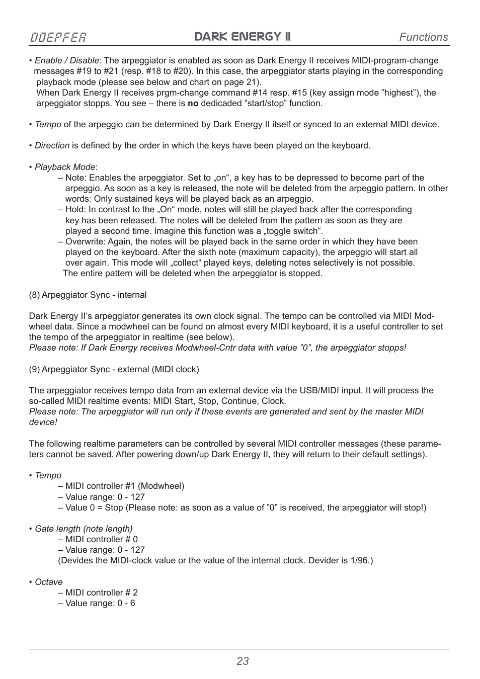 Dark energy ii doepfer, Functions | Doepfer Dark Energy II User Manual | Page 23 / 32