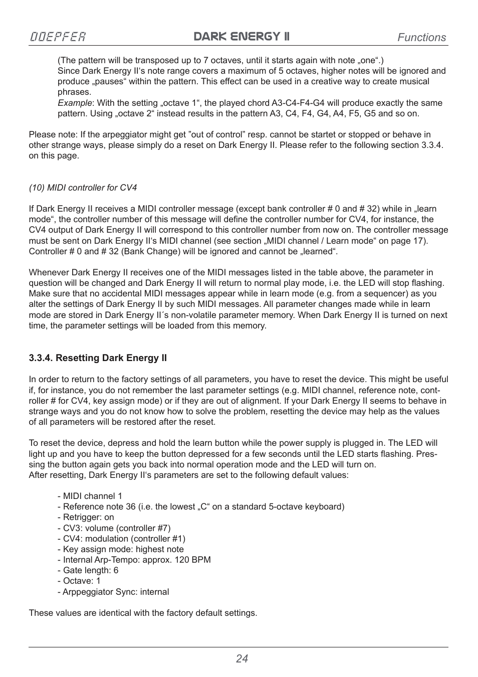 Dark energy ii doepfer, Functions | Doepfer Dark Energy II User Manual | Page 24 / 32