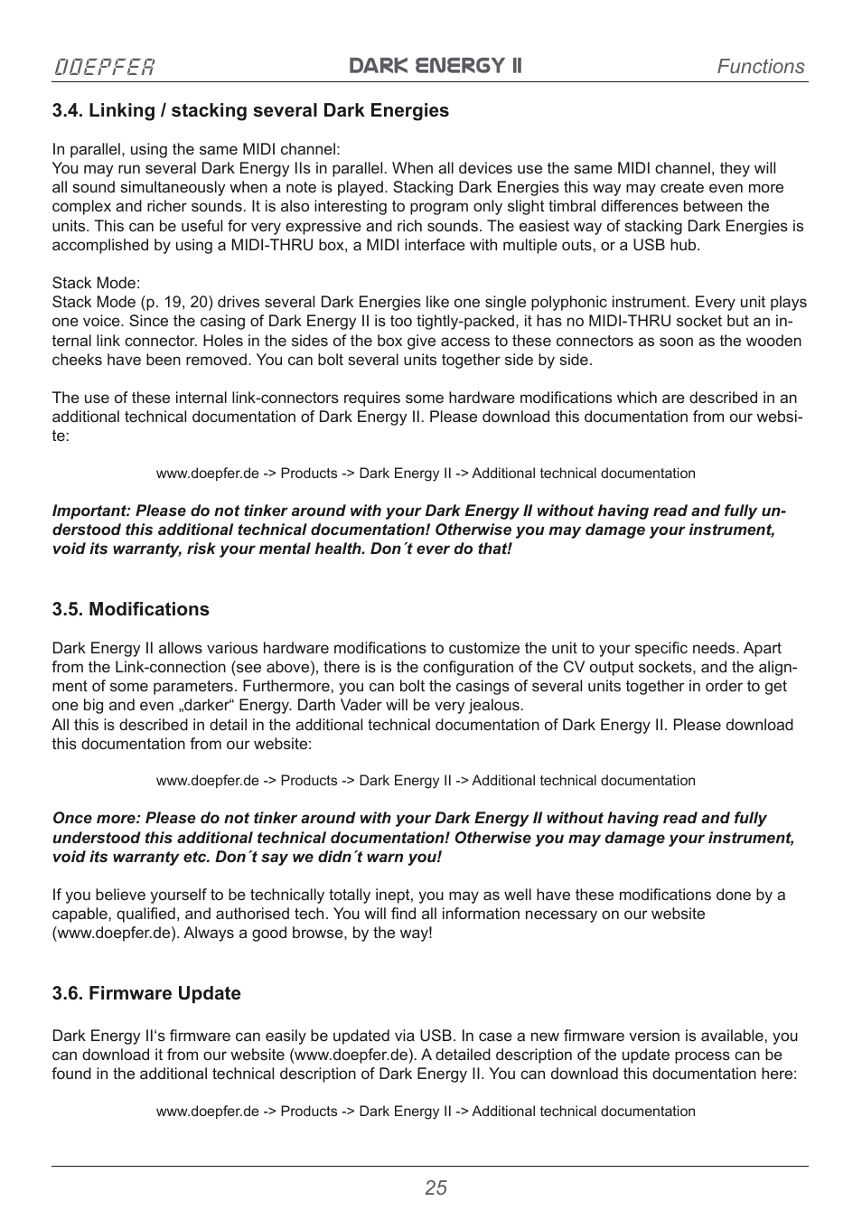 Dark energy ii doepfer, Functions | Doepfer Dark Energy II User Manual | Page 25 / 32
